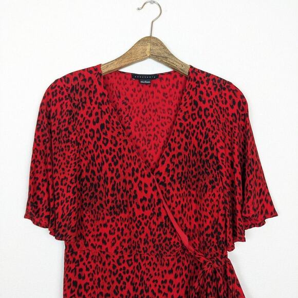 Sanctuary Girl On Fire Red Leopard Print Short Sleeve Faux Wrap Dress - Picture 5 of 8